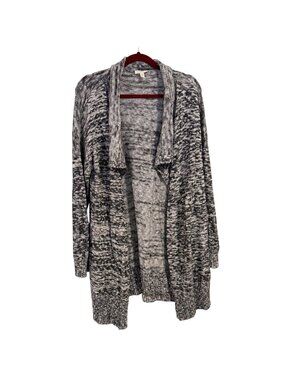 Eileen Fisher Baby Alpaca Organic Cotton Open Waterfall Cardigan Black Gray Sz M